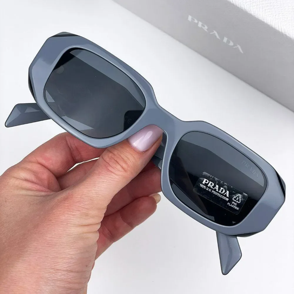 Prada PR17WS 11N09T Sunglasses Marble Gray Graphite Black Rectangle Unisex - Picture 2 of 14